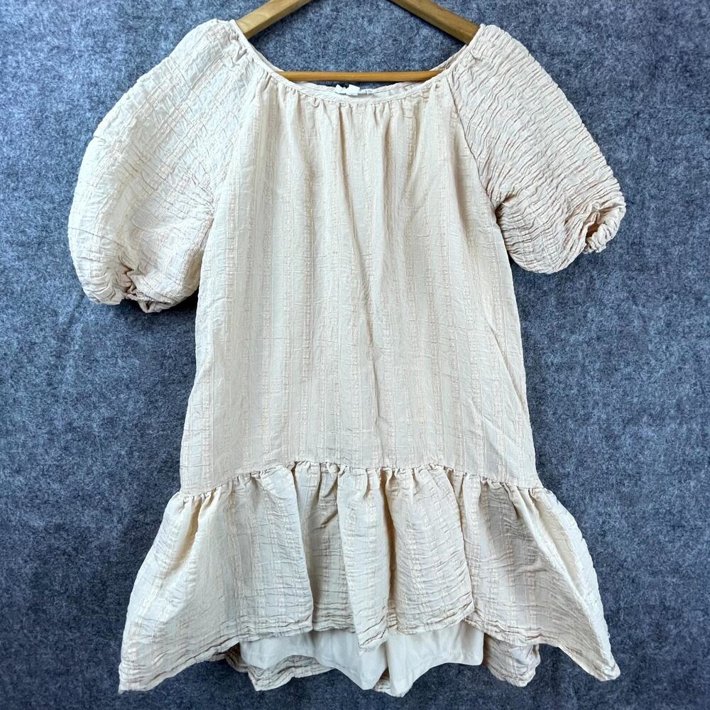 By Theโ River Dress Small Beige Boho Simple Textured Ruffle Oversized Boxy